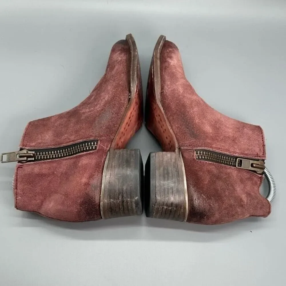 Freebird by Steven Onyx Womens 9 Burgundy Booties Leather Side Zipper Block Heel_6